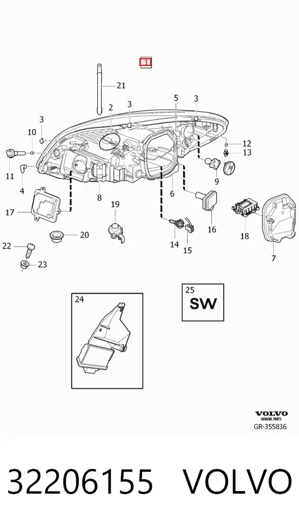 Правая фара 32206155 Volvo