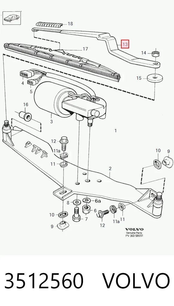Поводок стеклоочистителя 3512560 Volvo