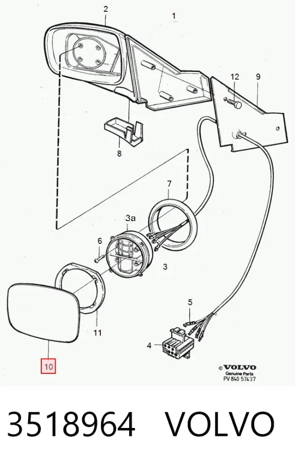 Стекло правого зеркала заднего вида 3518964 Volvo