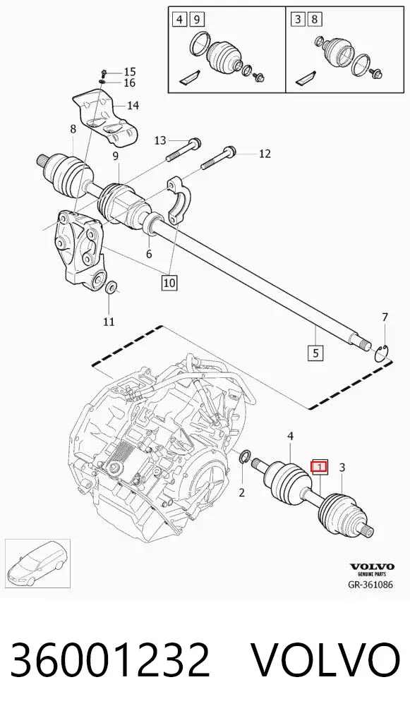 Левая полуось 36001232 Volvo