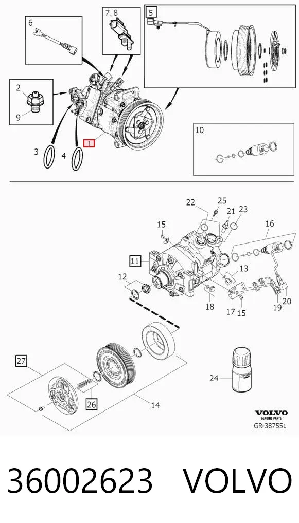 Компрессор кондиционера 36002623 Volvo