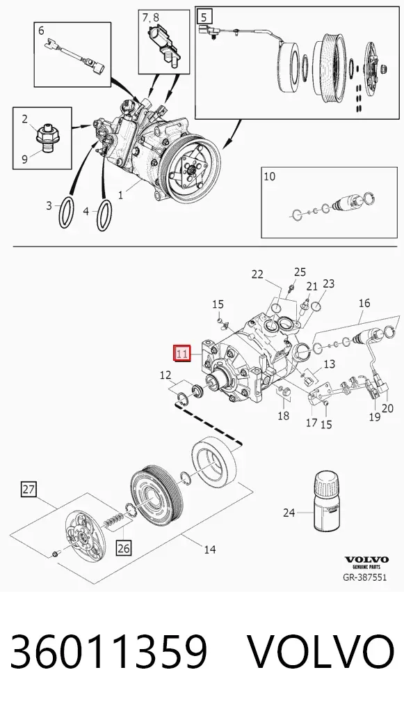 Компрессор кондиционера 36011359 Volvo