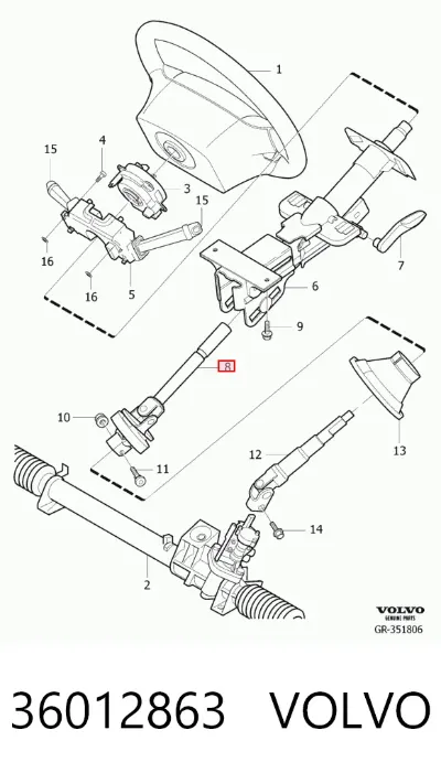 Вал рулевой колонки верхний VOLVO 36012863