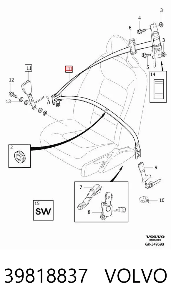 Ремень безопасности 39818837 Volvo