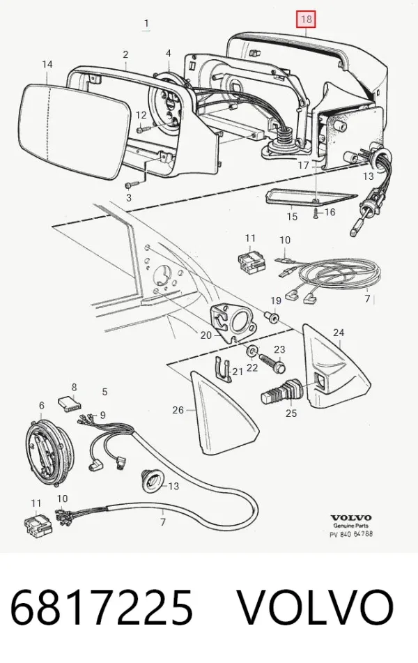 Левое боковое зеркало 6817225 Volvo