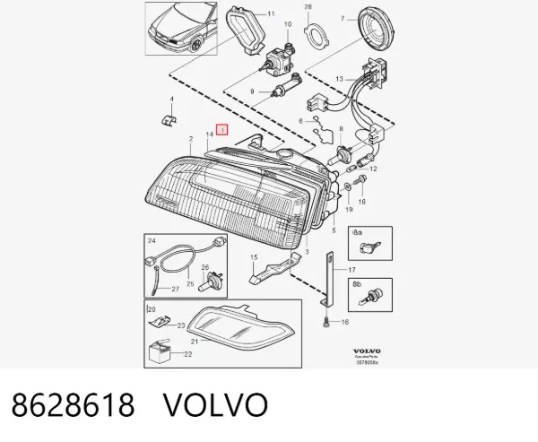 Правая фара 8628618 Volvo