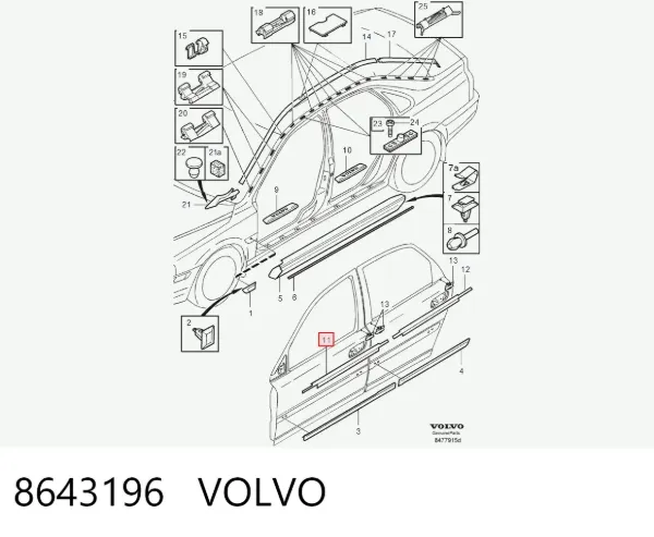 Уплотнитель стекла передней левой двери 8643196 Volvo
