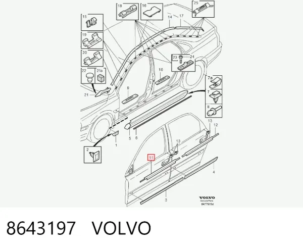 Уплотнитель стекла передней правой двери 8643197 Volvo