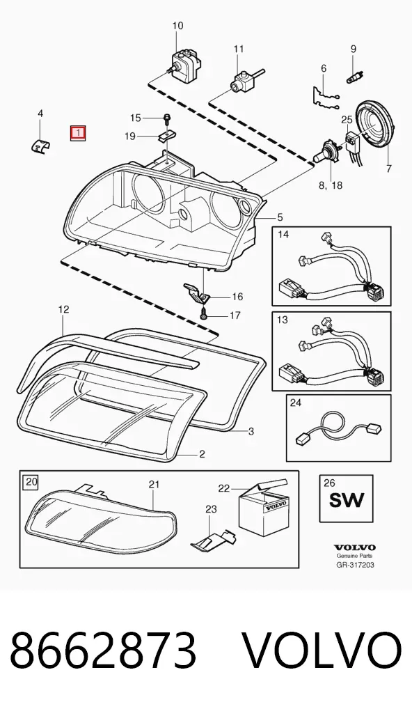 Левая фара 8662873 Volvo