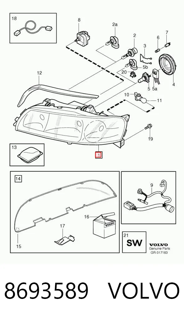 Левая фара 8693589 Volvo