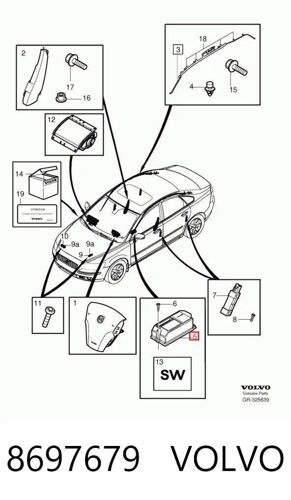 Модуль-процессор управления подушкой безопасности (ЭБУ AIRBAG) 8697679 Volvo