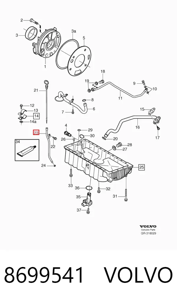 Направляющая индикатора уровня масла в двигателе 8699541 Volvo