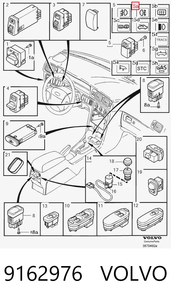 Кнопка включения противотуманных фар задних 9162976 Volvo