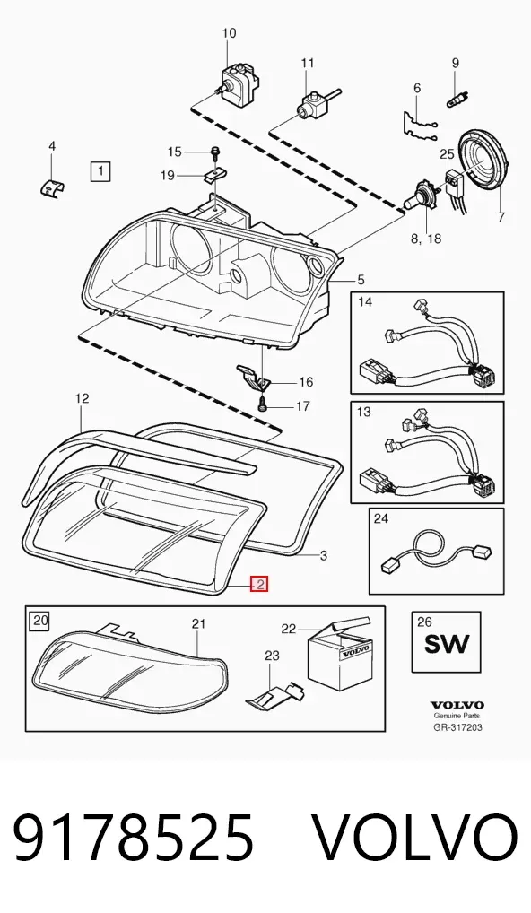 Стекло фары левой 9178525 Volvo