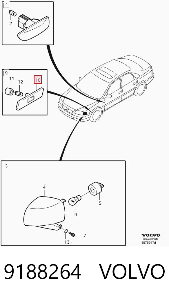 Поворотник правый 9188264 Volvo