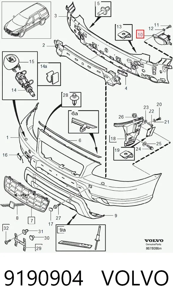 Фара противотуманная левая 9190904 Volvo