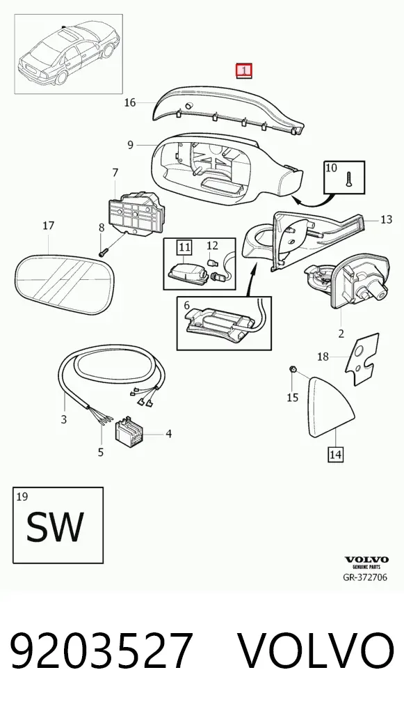 Левое боковое зеркало 9203527 Volvo