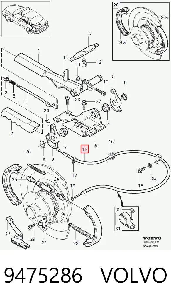 Задний трос ручника 9475286 Volvo