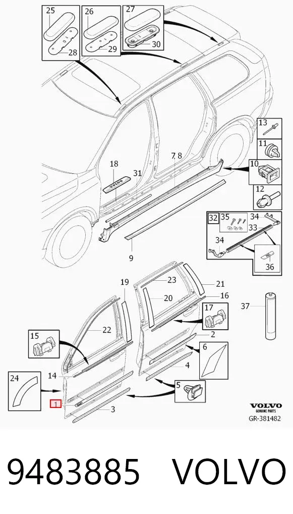 Молдинг двери передней левой 9483885 Volvo