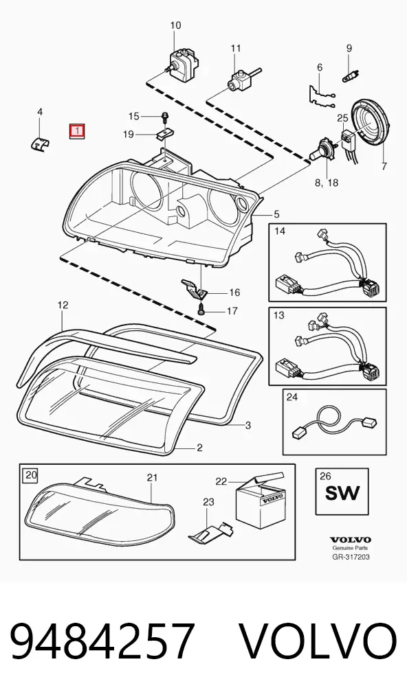Левая фара 9484257 Volvo