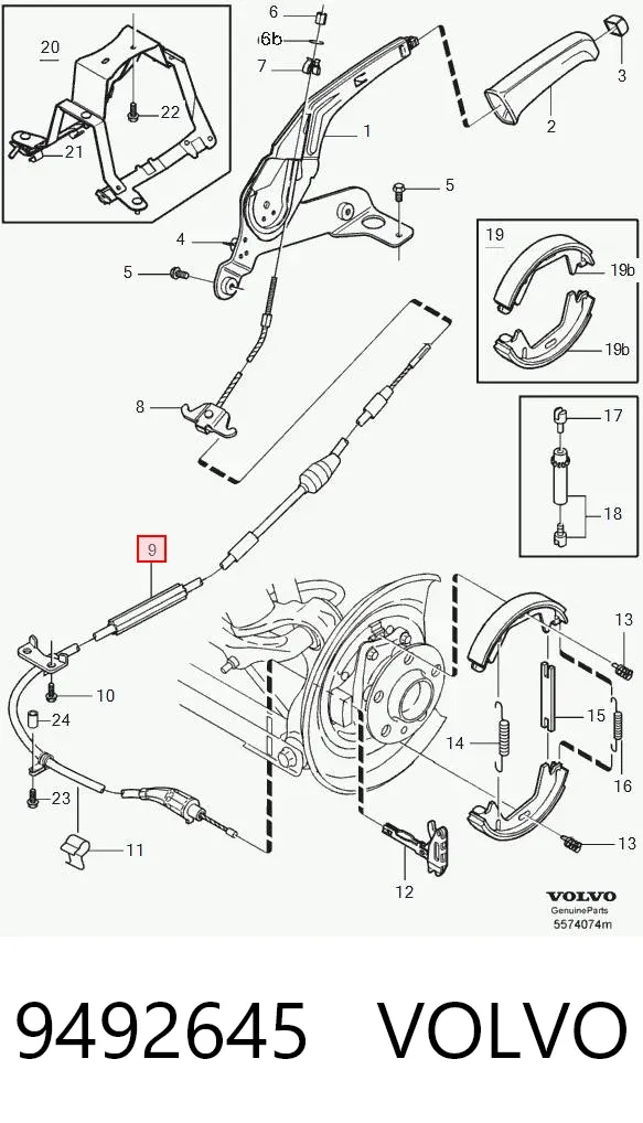 Задний трос ручника 9492645 Volvo
