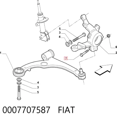 Болт крепления передней шаровой опоры к цапфе FIAT 0007707587