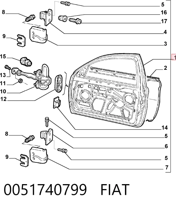 Дверь передняя левая 0051740799 Fiat/Alfa/Lancia