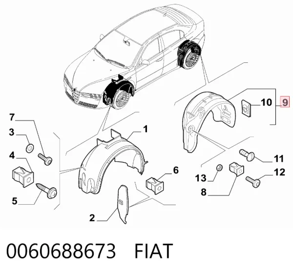 Подкрылок задний правый 0060688673 Fiat/Alfa/Lancia
