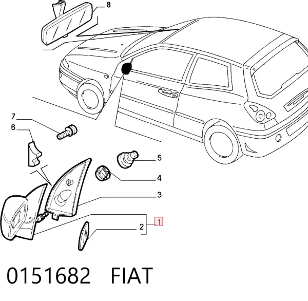 Левое боковое зеркало 0151682 Fiat/Alfa/Lancia