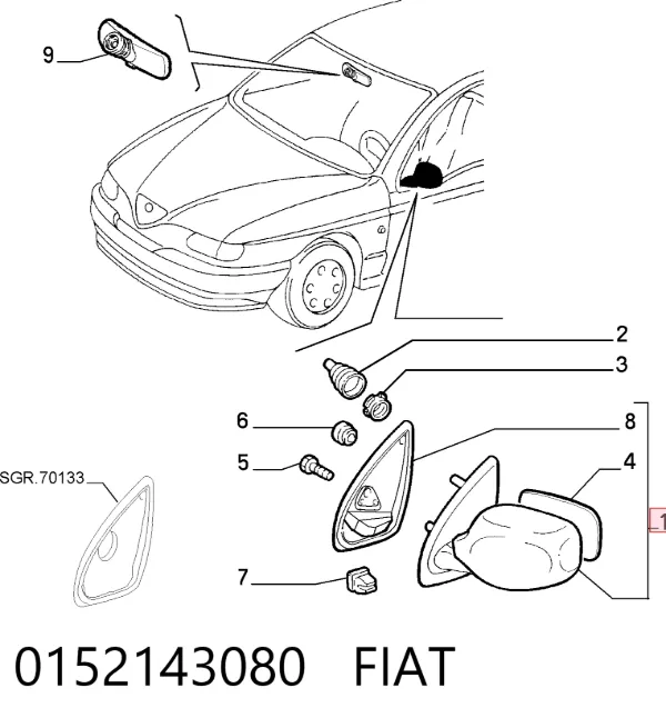 Левое боковое зеркало 0152143080 Fiat/Alfa/Lancia