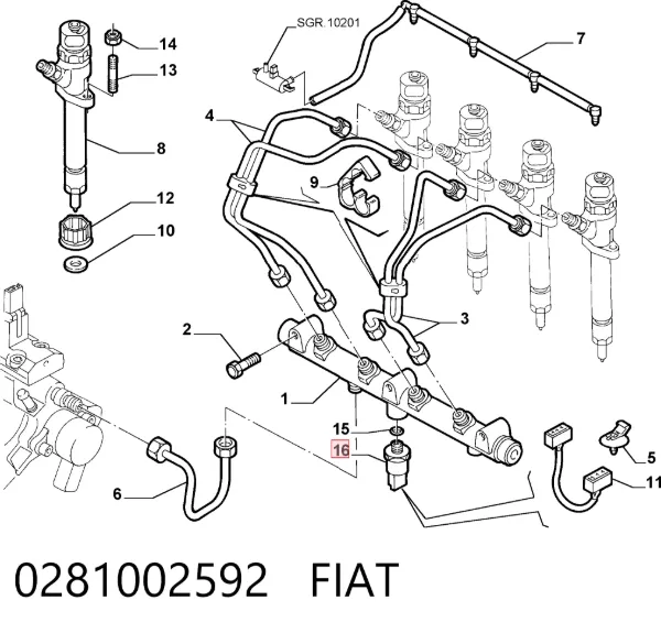 Датчик давления топлива 0281002592 Fiat/Alfa/Lancia