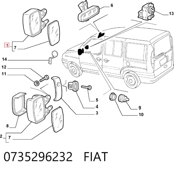 Левое боковое зеркало 0735296232 Fiat/Alfa/Lancia