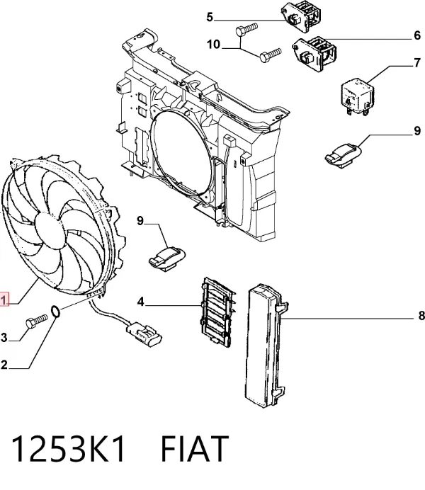 Электровентилятор охлаждения в сборе (мотор+крыльчатка) левый 1253K1 Fiat/Alfa/Lancia