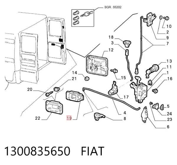 Ручка  боковой двери внутренняя правая 1300835650 Fiat/Alfa/Lancia