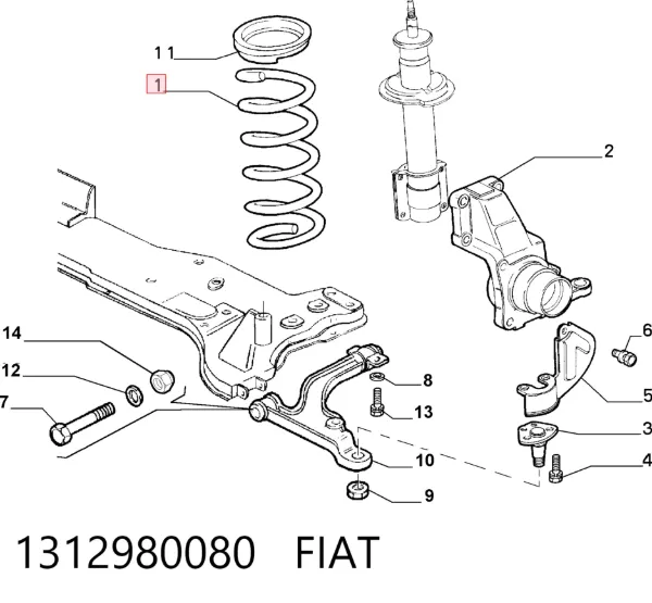 Передняя пружина 1312980080 Fiat/Alfa/Lancia
