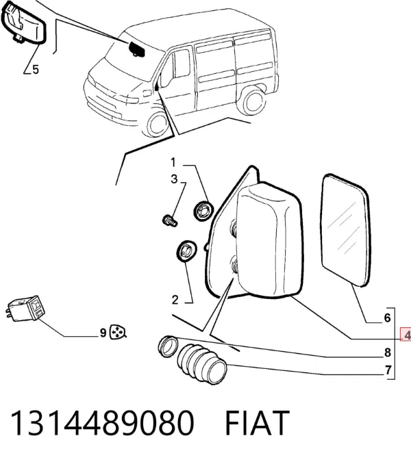 Левое боковое зеркало 1314489080 Fiat/Alfa/Lancia