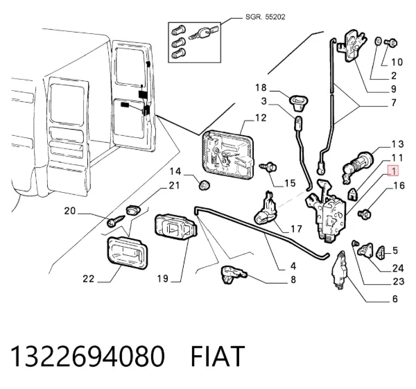 Замок двери задней правой распашной 1322694080 Fiat/Alfa/Lancia