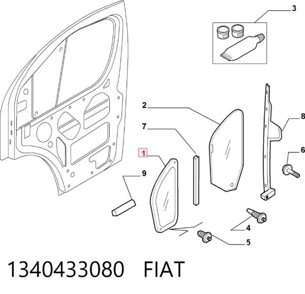 Стекло-форточка двери передней правой 1340433080 Fiat/Alfa/Lancia
