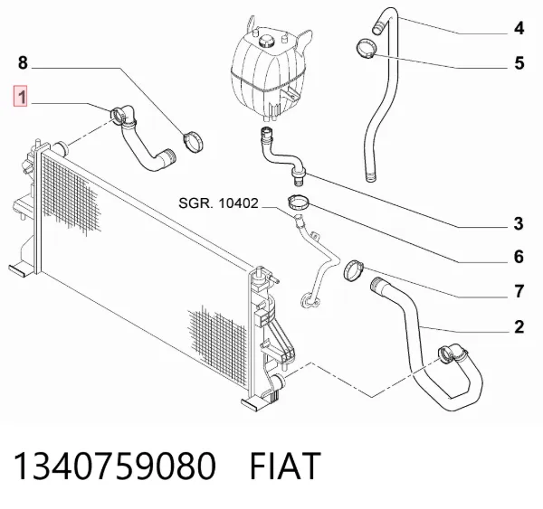 Патрубок радиатора 1340759080 Fiat/Alfa/Lancia