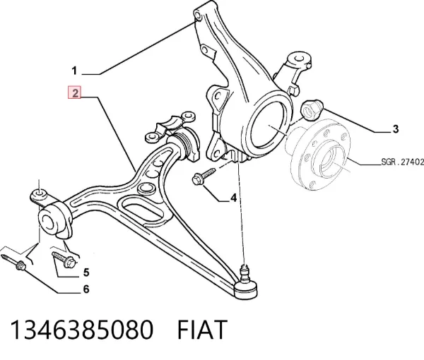 Нижний рычаг 1346385080 Fiat/Alfa/Lancia