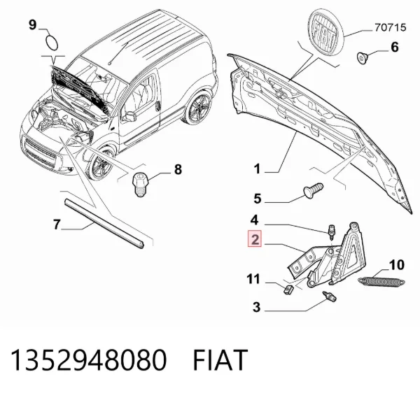 Петля капота правая 1352948080 Fiat/Alfa/Lancia