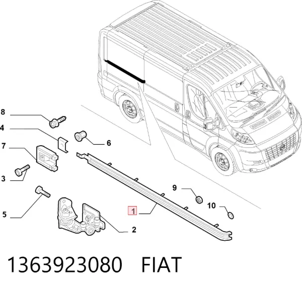 Рельс направляющей сдвижной двери центральный правый 1363923080 Fiat/Alfa/Lancia