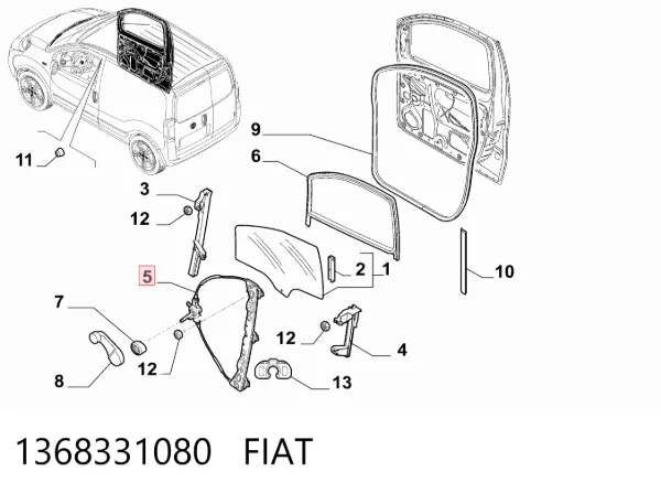 Стеклоподъемник передней левой двери 1368331080 Fiat/Alfa/Lancia