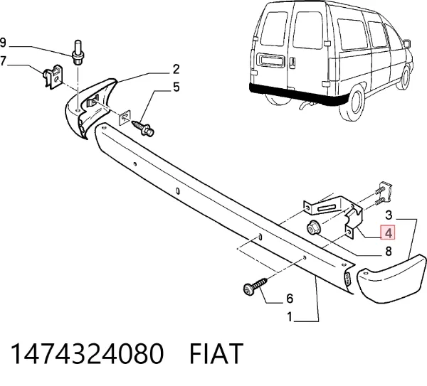 Кронштейн бампера заднего левый 1474324080 Fiat/Alfa/Lancia