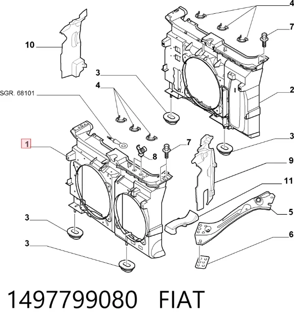 Диффузор радиатора 1497799080 Fiat/Alfa/Lancia