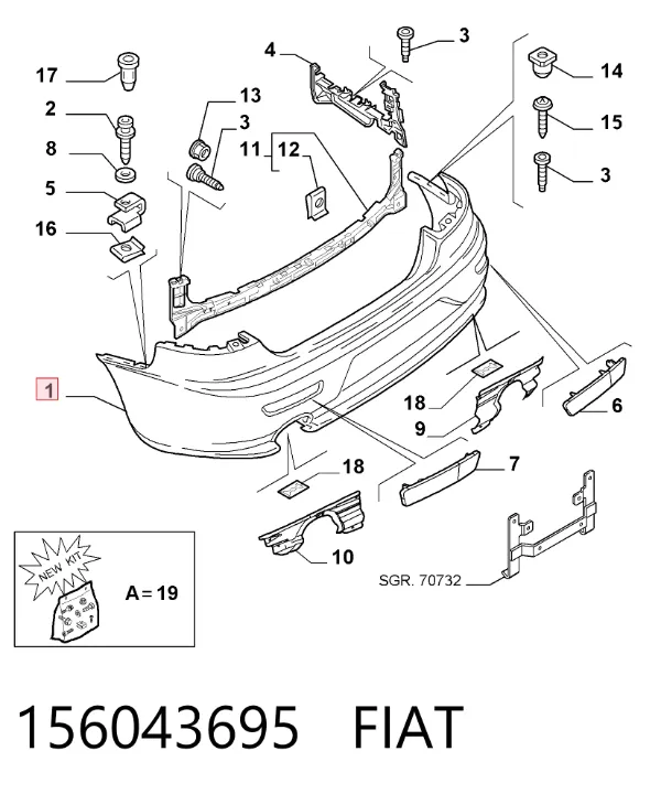 Задний бампер 156043695 Fiat/Alfa/Lancia