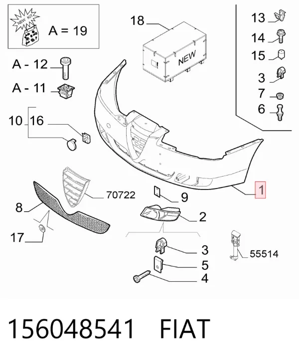 Передний бампер 156048541 Fiat/Alfa/Lancia