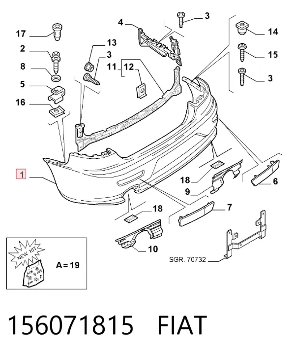 Задний бампер 156071815 Fiat/Alfa/Lancia