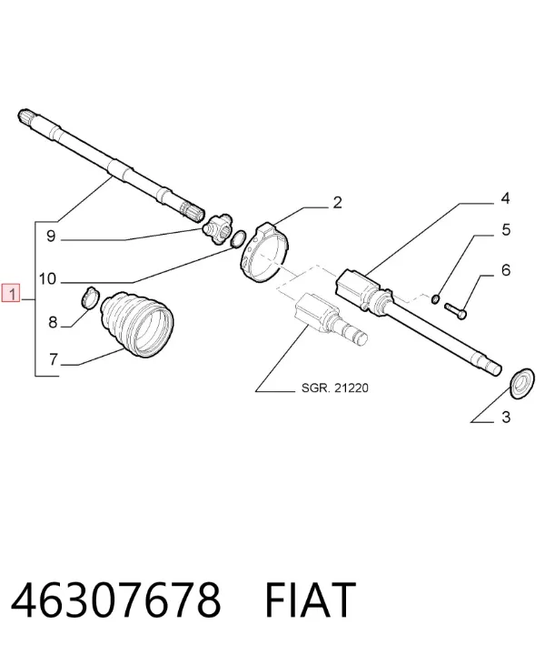 Правая полуось 46307678 Fiat/Alfa/Lancia