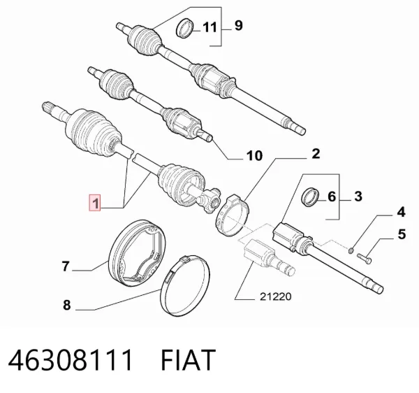 Левая полуось 46308111 Fiat/Alfa/Lancia